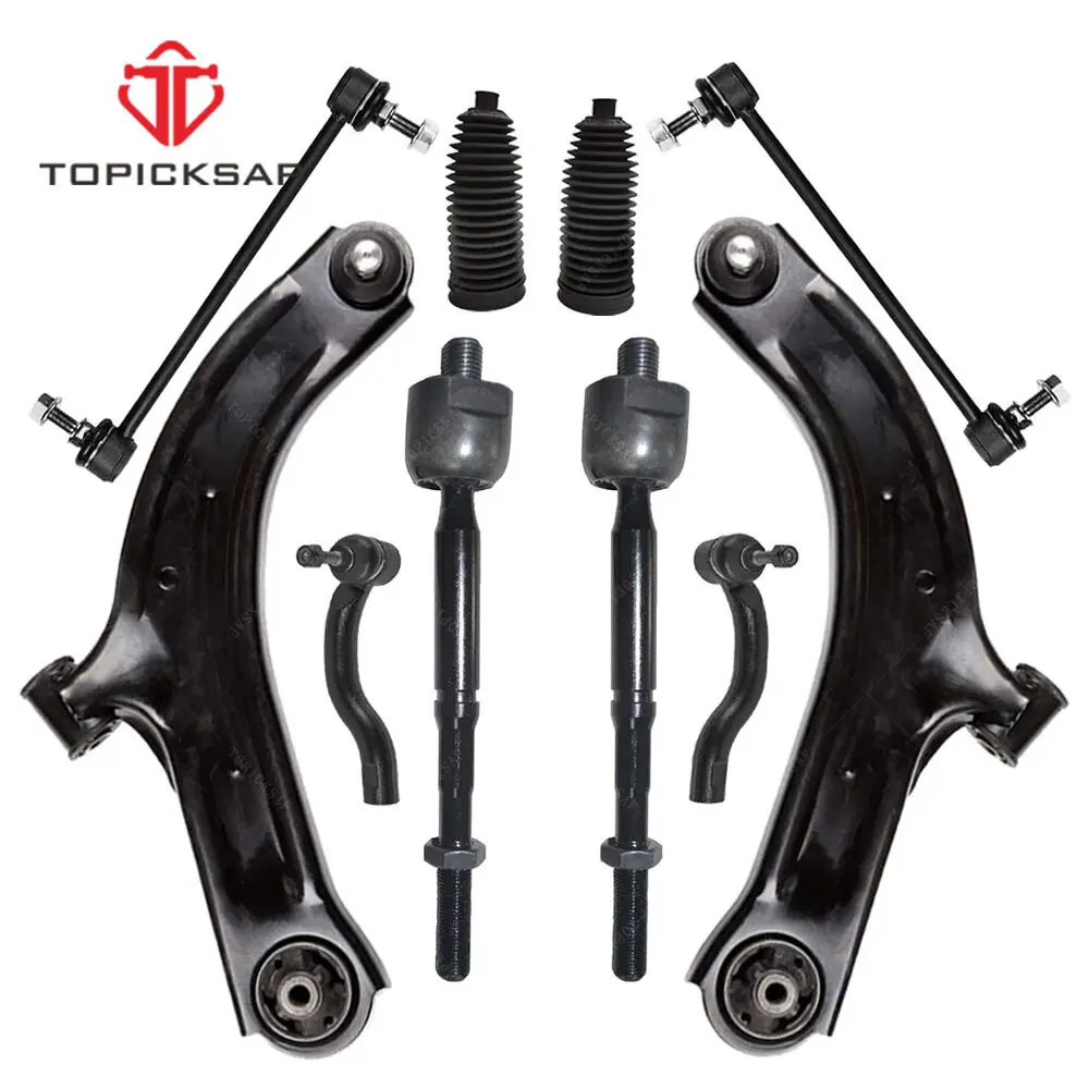 TOPICKSAP 10pcs Front Lower Control Arm Inner Outer Tie Rod Sway Bar Boot & Bellows for Nissan Cube Versa 2007 - 2012 2013