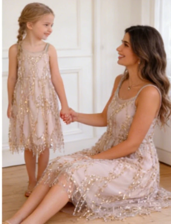 Parent-child Matching Summer Clothing 2026 New Mother and Daughter Beach Sequin Halter Backless Dress Long Dress Vacation Style