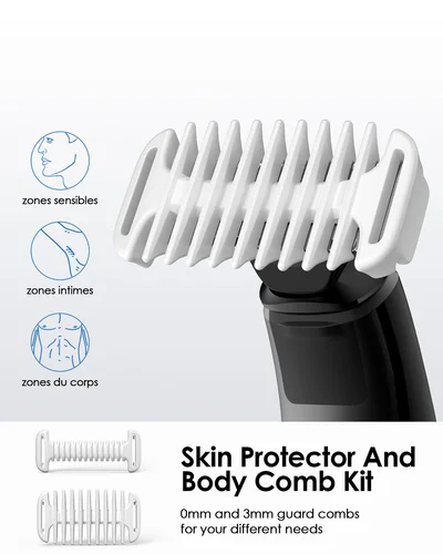 Imagen 2 del producto Cuchilla de repuesto para afeitadora de acero inoxidable compatible con Oneblade QP2630/QP2520/QP2530, con zuecos protectores y peine corporal de 3 mm