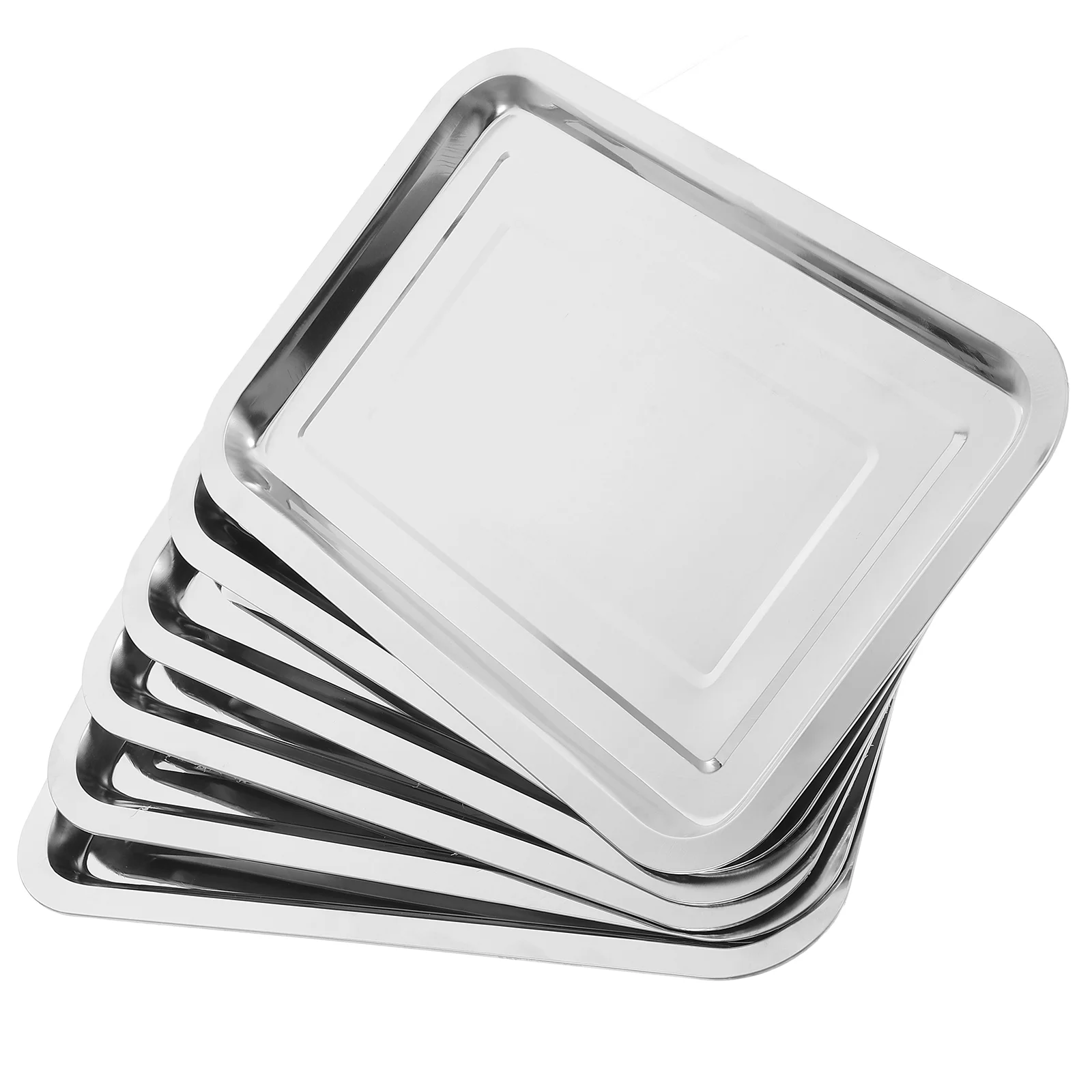 6 Pcs Stainless Steel Grill Pan Square Baking Barbecue Plate Rectangular Cake Tray Pans