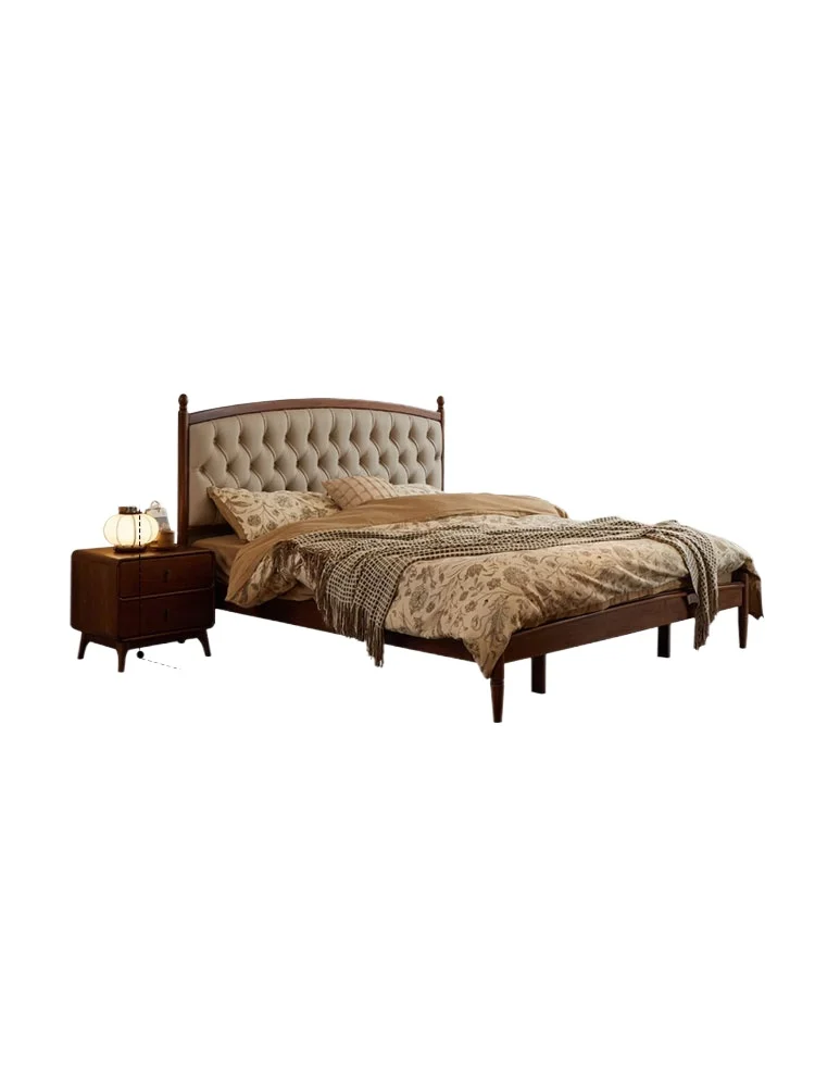 

North American black walnut leather bed solid wood queen bed American master bedroom double bed