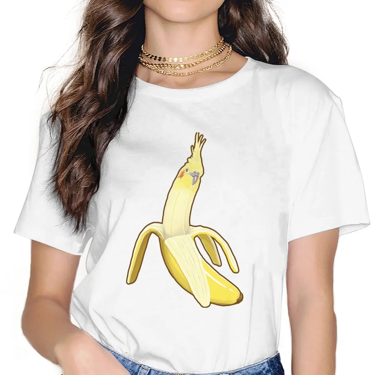 Bananaaaa Cockatiel Banana TShirt For Women Parrot Birds Pet Y2k Tops Fashion Female Polyester T Shirt Soft Summer