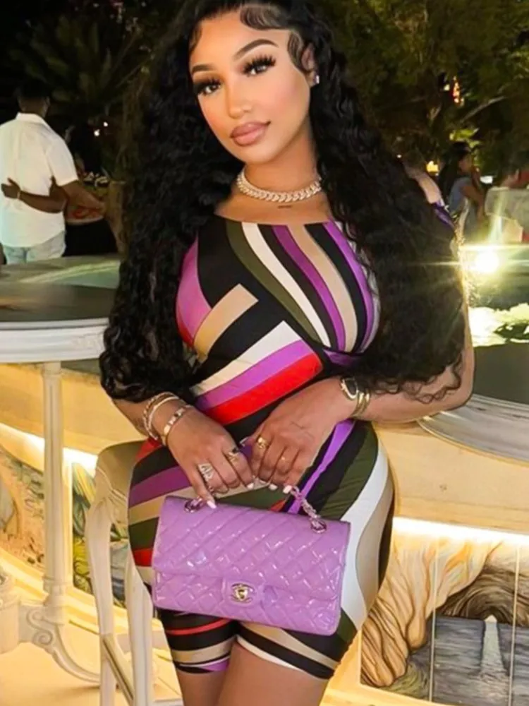 Fashion Multicolor Printed Off Shoulder Short Jumpsuits For Women 2025 Sexy Club Outfit Ladies Rompers Summer Female New Clothes
