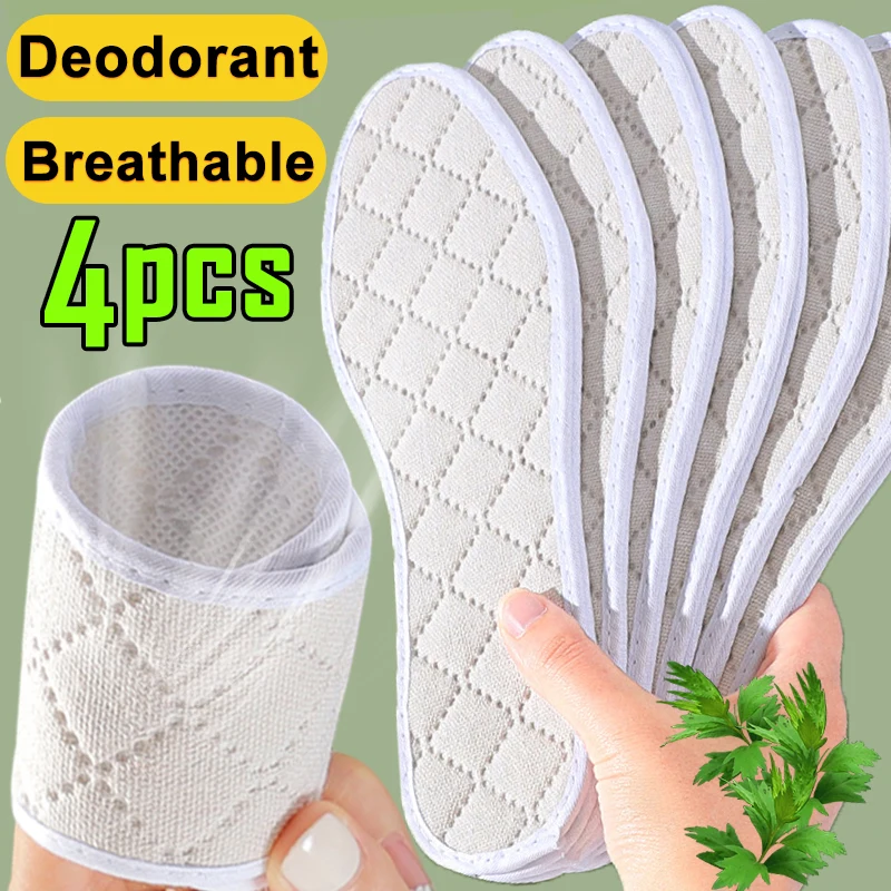 4Pcs Deodorant Insoles Light Weight Shoes Pads Absorb-Sweat Soft Breathable Bamboo Charcoal Thin Sports Insoles for Men Women