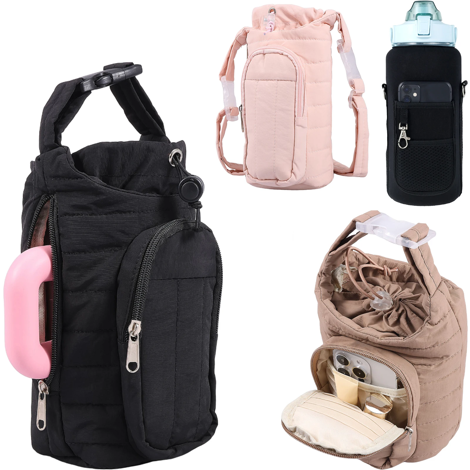 Tragbare Wasserflaschentasche mit verstellbarem Schultergurt, Wasserflaschenhülle für Spaziergänge, Wandern, Camping, Fitnessstudio, Handytasche