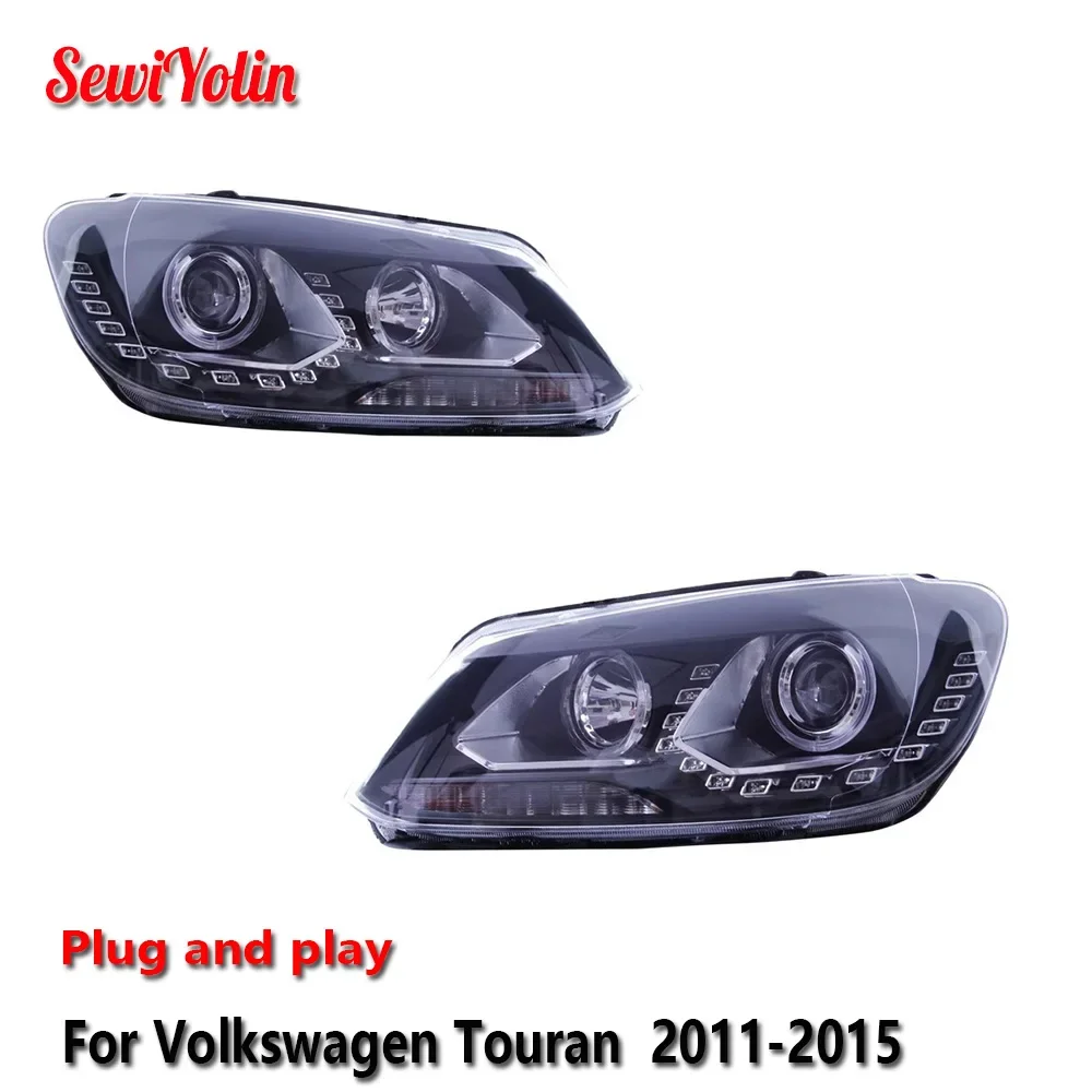 

Автомобильные светодиодные фары в сборе для Volkswagen Touran 2011-2015, автоматические противотуманные фары DRL, стоп-сигнал, указатель поворота, Plug and Play