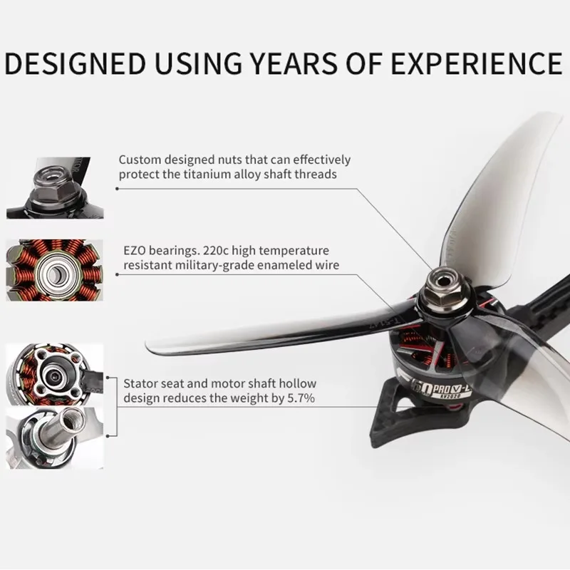 T-MOTOR F60 V-LV Brushless Motor 1950kv 2020kv 5-inch 5-6s Drone Motor for Fpv Freestyle Competition