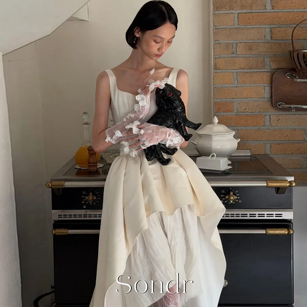 Sondr Modern Vintage Korean Wedding Dress Sleeveless 2 Pieces Satin Photography Gown Engagement Dresses Floor Length Customized