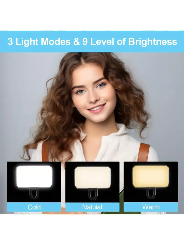 Luz de anillo LED para selfies recargable con 3 modos y clip para teléfono, cuentas de alta calidad, alimentación USB para smartphones, tablets y laptops 4
