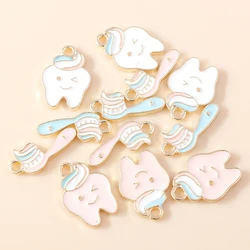 10pcs Cartoon Enamel Lovely Tooth Toothbrush Charms DIY Pendants Necklace Bracelet Earrings Keychain Jewelry Making Accessories