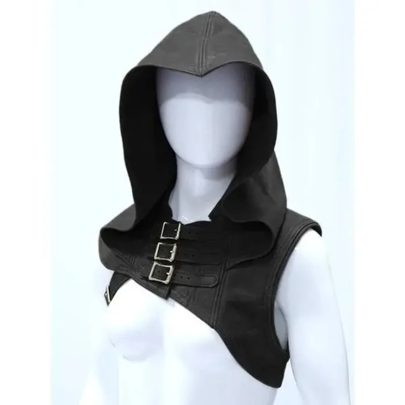 Medieval Hooded Capelet Mantle Halloween Costume Cosplay Costume Retro Buckle Shoulder Pads Solid Color Outdoor Hood Cowl Hat