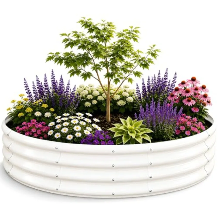 

6FT Round Raised Garden Bed for Vegetables Flowers Herbs, Galvanized Metal, White, Rust-Resistant Easy DIY Assembly