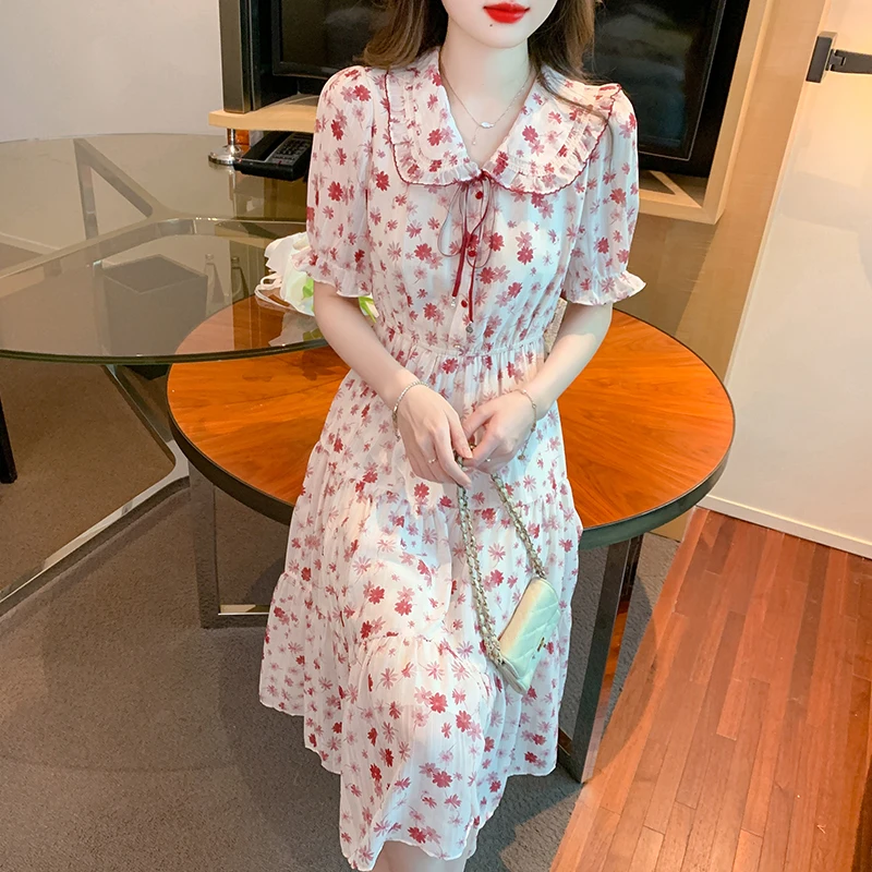 Ele Falda midi Dr Ladylike Sle Bell Sve de gasa con estampado floral de verano para mujer