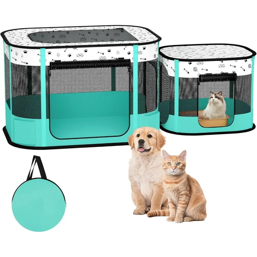 

Foldable Pet Playpen with 8-Rod Stability, Indoor Outdoor Cat Dog Cage Tent (32x24x22 Inches)