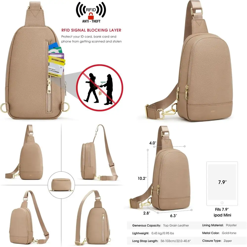 

Women's Soft Leather Crossbody Bag, Small RFID Blocking Fanny Pack, Chest Bag for Everyday Wear