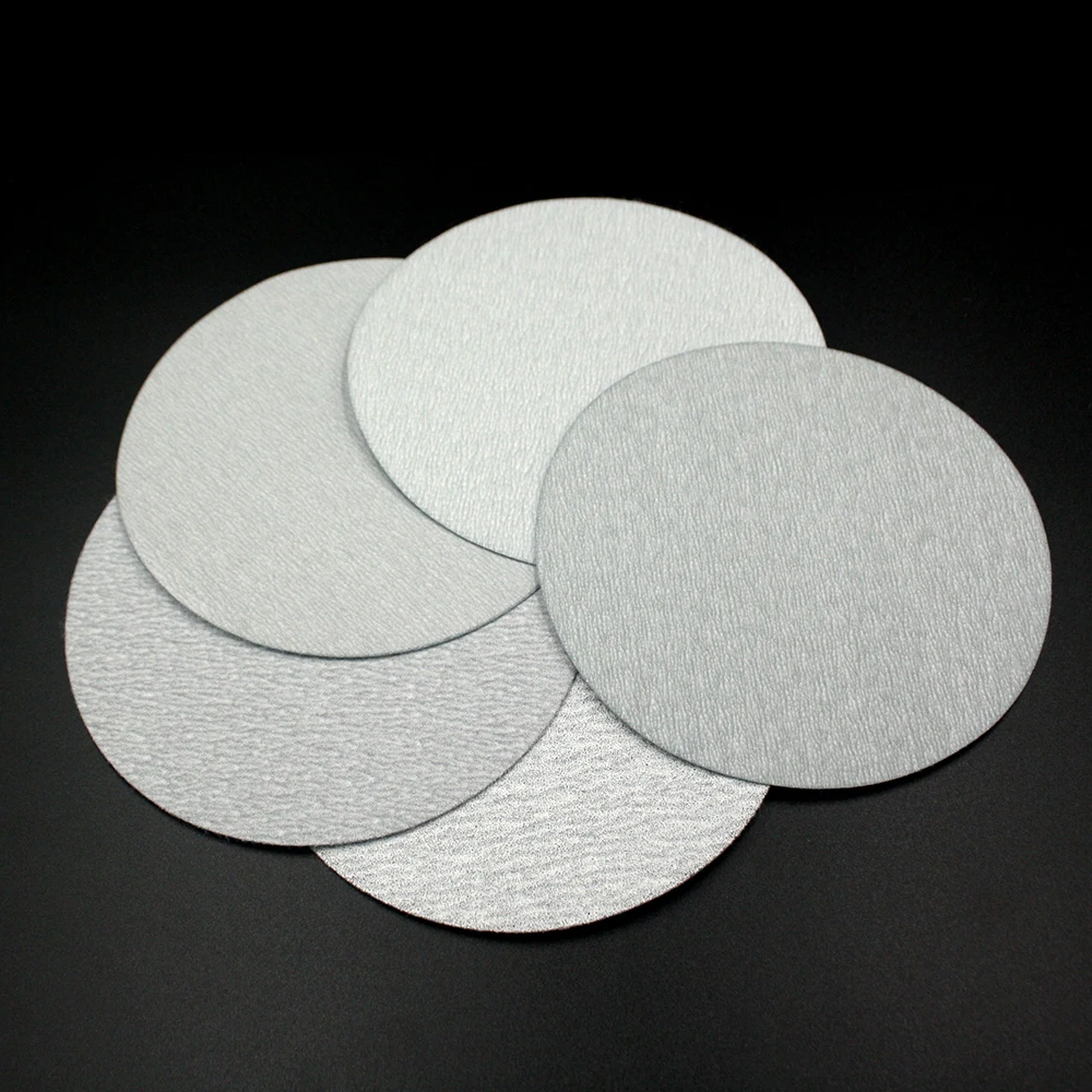 100pcs White Dry Sandpaper 5 Inch 125mm Waterproof Hook Loop 60-1200 Grit Sanding Discs for Woodworking Grinding Metal Polishing