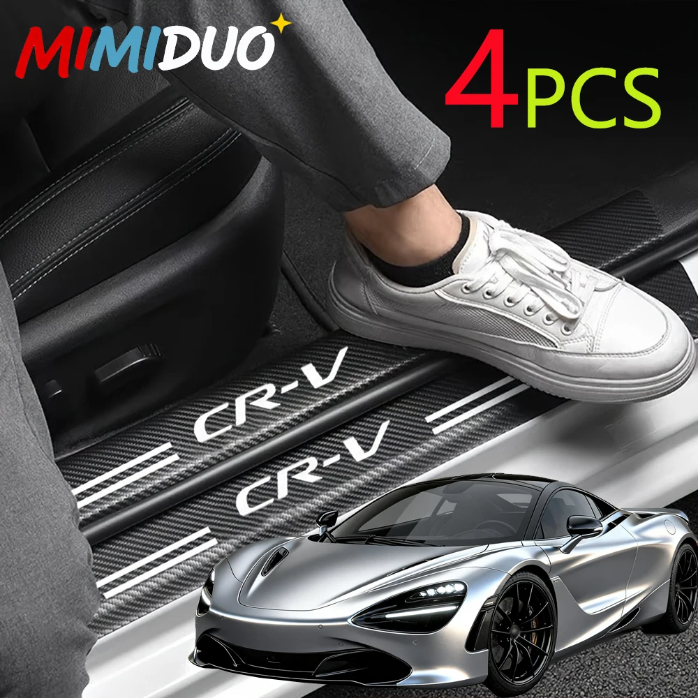 

4PCS Auto Carbon Fiber Decals Stickers Car Door Threshold Scuff for Honda CRV Accessories Car Threshold Protection Strip Car Doo
