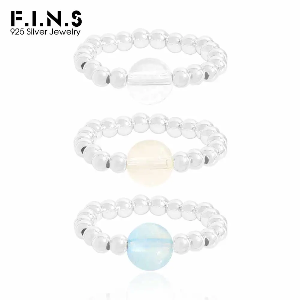 

F.I.N.S оригинальный натуральный кристалл бусина S925 стерлингового серебра эластичное кольцо женское кольцо ручной работы из бисера штабелируемый палец ювелирные изделия подарок