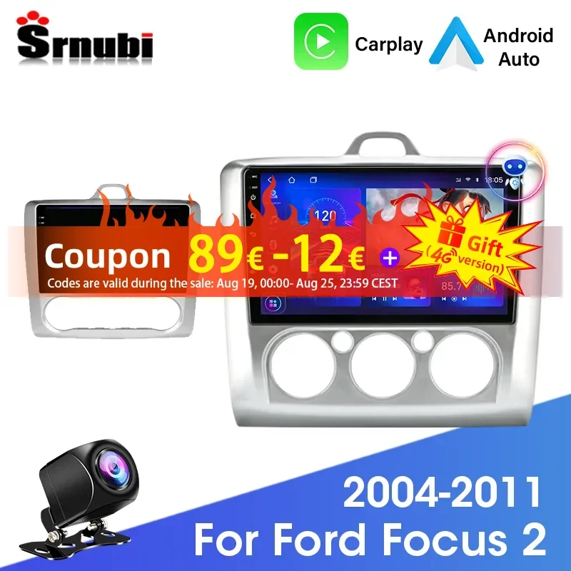 

Srnubi 9" Android 12 Car Radio For Ford Focus 2 3 Exi MT AT Mk2 Mk3 2004-2011 Multimedia player 2 din Navigation GPS carplay DVD