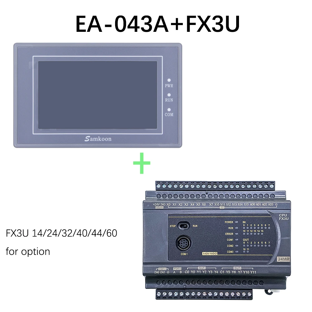 FX3U 14/20/24/32/40/44/60 MR/MT PLC suporta Samkoon EA-043A entrada analógica 0-20mA com cabo incluído