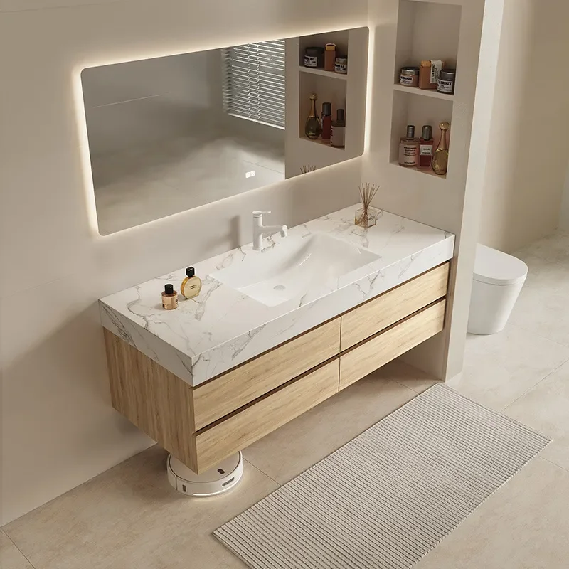 Rock Slab Hot Bending Integrated Basin Bathroom Cabinet Combination Seamless Ceramic Basin Hotel Washbasin Washstand