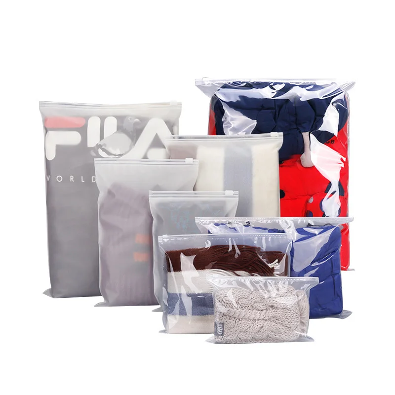 StoBag 50pcs Wholesale Frosted Transparent Clothes Zipper Package Bags Shirt Storage Plastic Clear Pouches Travel Organizer Logo