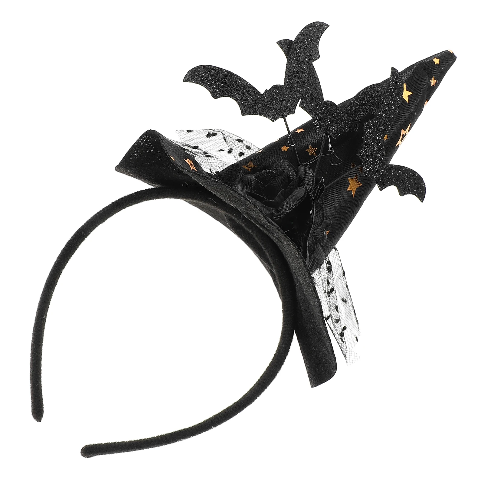 Sombrero de bruja, diadema de encaje, accesorio de disfraz de Halloween, diseño elegante de murciélago, accesorios para la cabeza de mujer, diadema de encaje