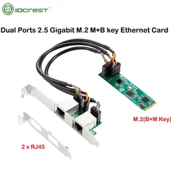 IOCREST M.2 to Dual Port 2.5G Ethernet NIC Network Card M.2 22*80mm size B Key and M Key 2500 Mbps RTL8125B Chipset
