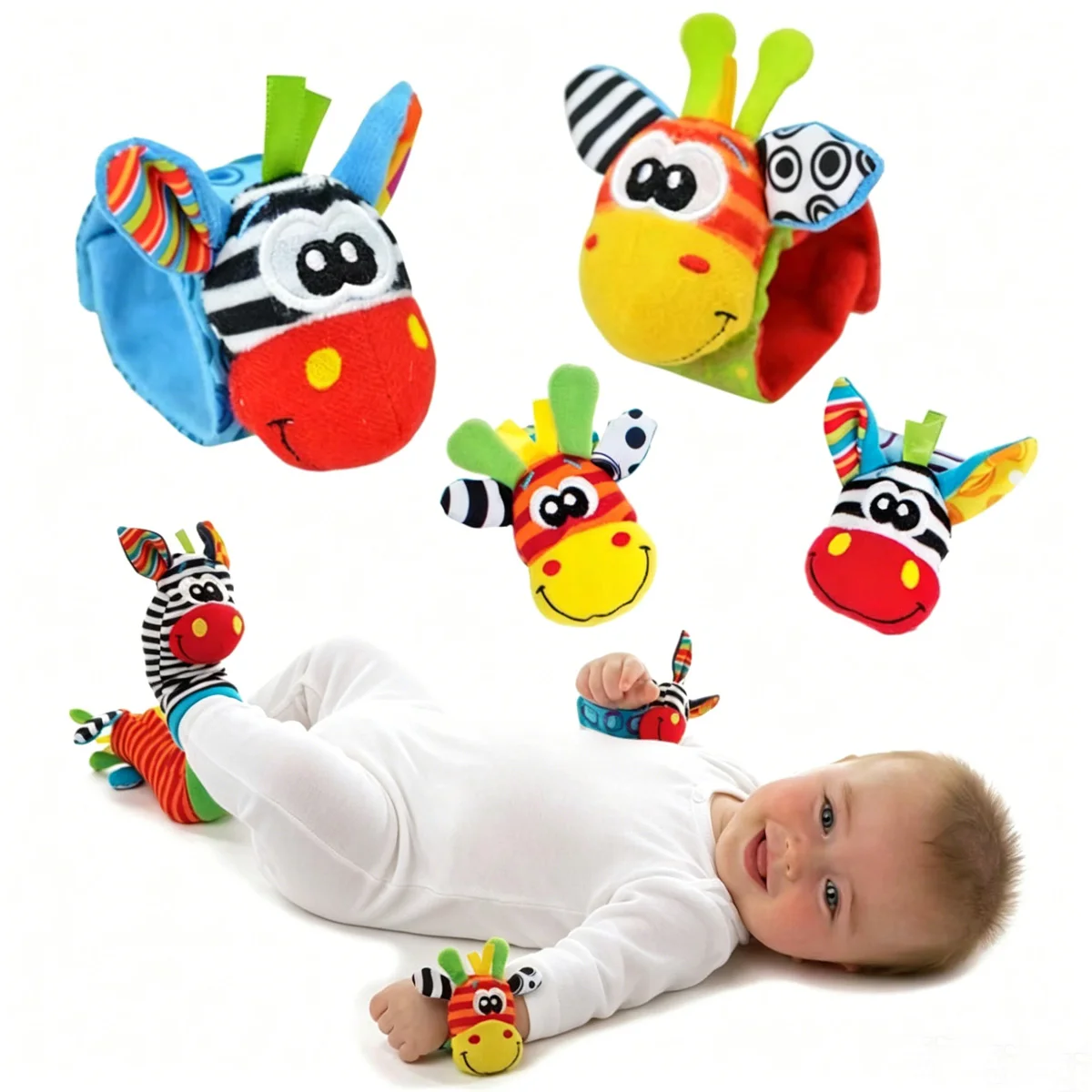 4pcs/Set Baby Infant Wrist Rattle Socks Toys 0-12 Month Girl Boy Early Educational Development Cute Toddlers Sensory Gifts
