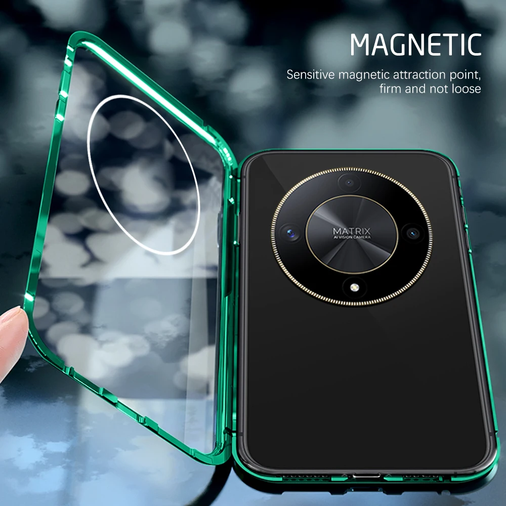 For Honor Magic6 Lite Case 360° Magnetic Flip Double Sided Tempered Glass Cover Honer X9b HonorX9b Magic6Lite Magic 6 Light 5G