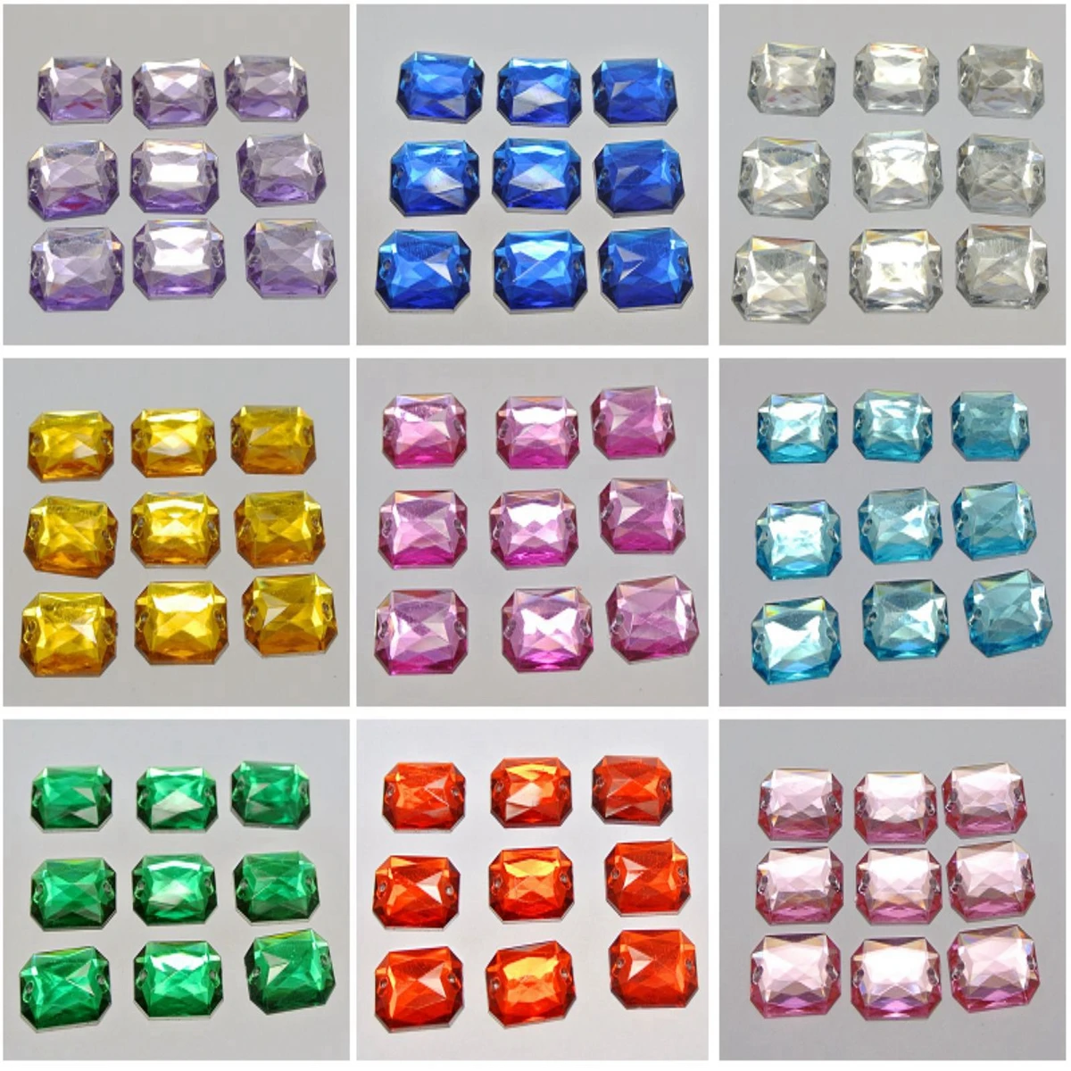 100 Flatback Acrylic Rectangle Sewing Rhinestone Gem Button 13X18mm Sew on beads