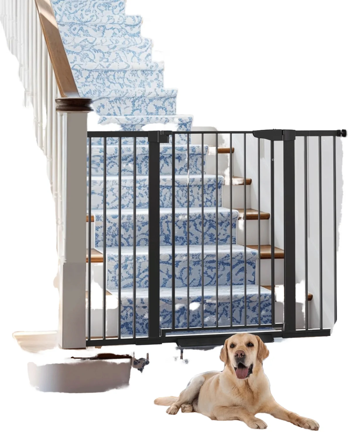 Auto Close 33-47.6" Black Metal Dog Gate Eco-friendly New Year's Pet Safety Walk-Thru Door for Stairs & Kitchen Living Room