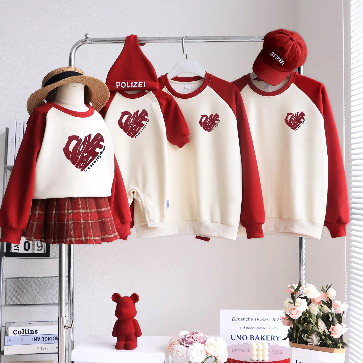 Family Matching Heart Sweatshirts Father Mother Kids Baby Bodysuit Christmas New Year Couple Love Crewneck Tops Infant Romper