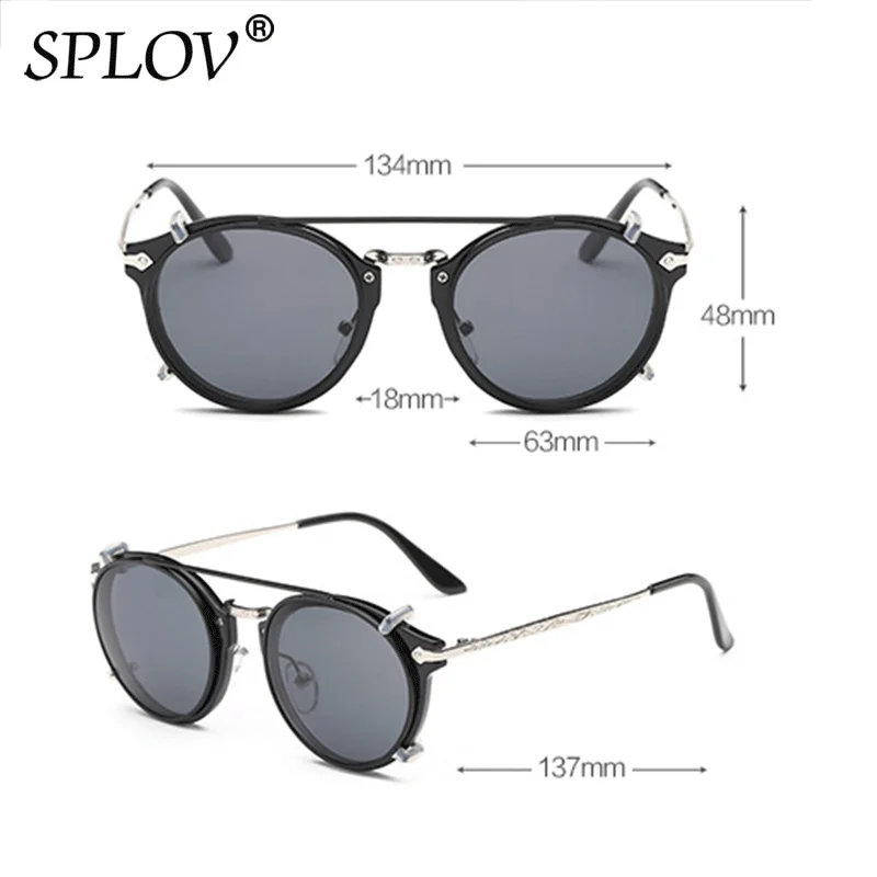 Retro Steampunk Round Clip On Sunglasses Men Women Double Layer Removable Lenses Detachable Shades Clear  Hollow Legs Glasses