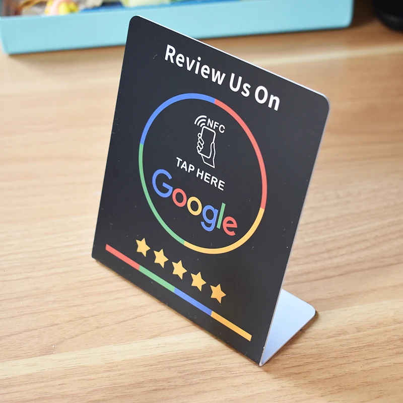 Like us on facebook NFC Tap Table Display Stand NFC216 Chip 13.56Mhz NFC Scan Code Restaurant Google Review Display Card
