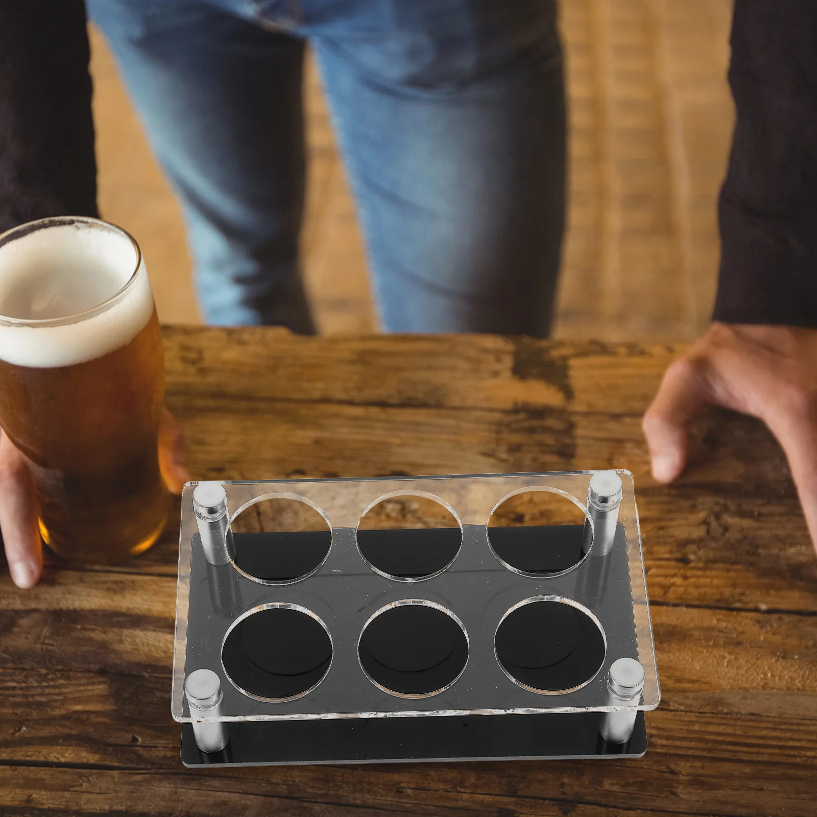 شفافة 6 ثقوب النار الزجاج حامل صينية الاكريليك المنظم ل البارات الليلية Ktv الأحداث النار الزجاج حامل أكواب الشرب الوقوف #2