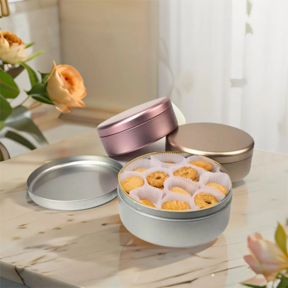 

3Pcs Multifunctional Tinplate Tea Cake Tin Round Simple Cookie Storage Boxes 3 Color Candy Biscuit Packaging Box for Home