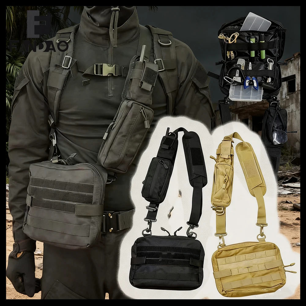 حقيبة الصدر التكتيكية الحقيبة الرجالية الادسنس متعددة الوظائف قابل للتعديل الكتف Crossbody حزمة للصيد في الهواء الطلق التخييم المشي لمسافات طويلة