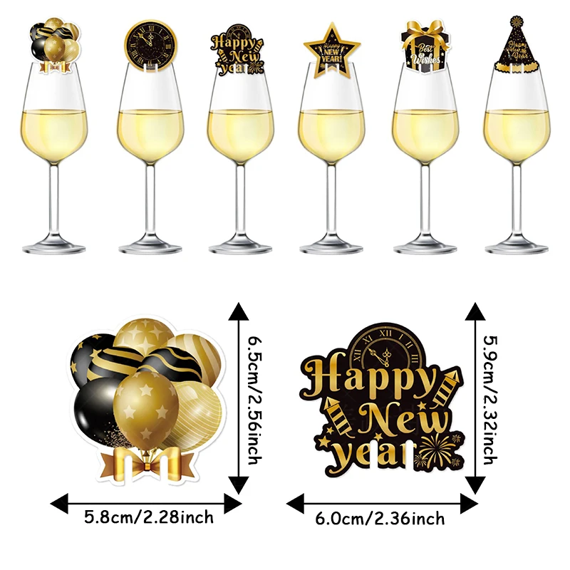 12pcs Wine Glasses Topper Champagne Glasses Decorative Cardstock New Year Party Decorations Wine Glass Identifier Charm Paper