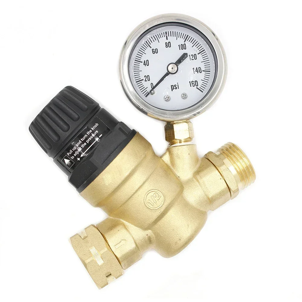 Water Pressure Regulator 3/4In With Gauge, Adjustable Water Pressure Reducing Valve For Water Pressure Regulator DN20