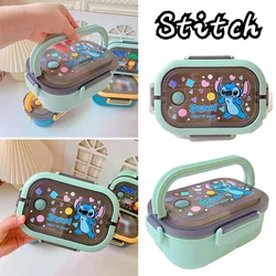 Disney Stitch Cartoon przenośne pudełko na Lunch dziecko Student hermetyczny pojemnik Bento Office przenośny dwuwarstwowy pojemnik na Lunch o dużej pojemności