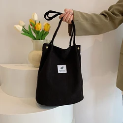 Casual Foldable Corduroy Shopping Bag New Art Retro Shoulder Bag Korean Crossbody Bag Large Capacity Canvas Bag Tote Bags