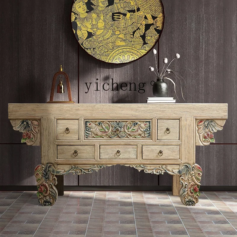 new Chinese solid wood table modern home living room porch cabinet Buddhist niche Fotai feng shui