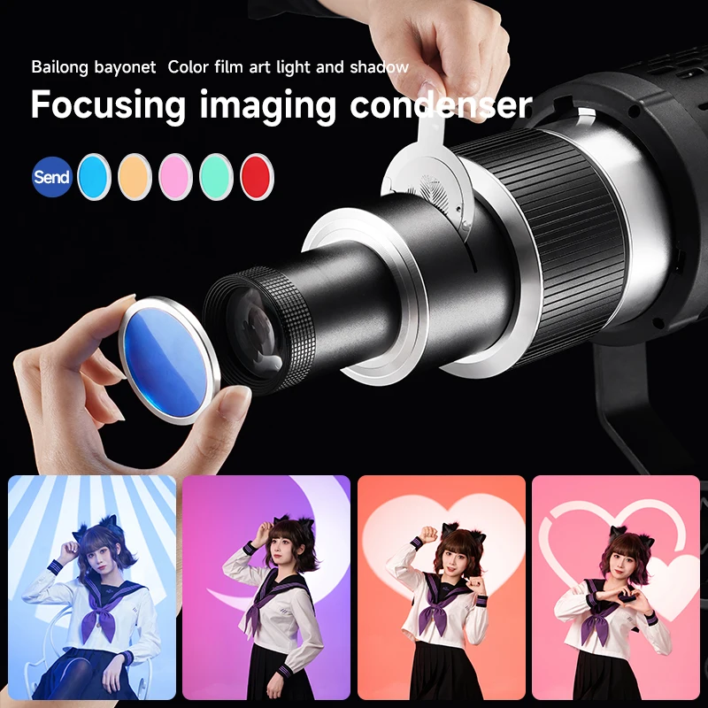 Bowon Mount Floodlight Spotlight Cone Lens Video Artist Styling Studio Light Kit with Optical Spotlight Lens 35 Styling Pieces