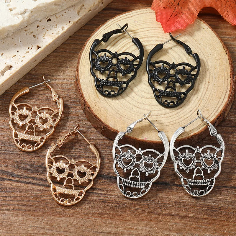 Punk Black Hollow Skeleton Skull orecchini per donna uomo Gothic Halloween Jewelry accessori regali