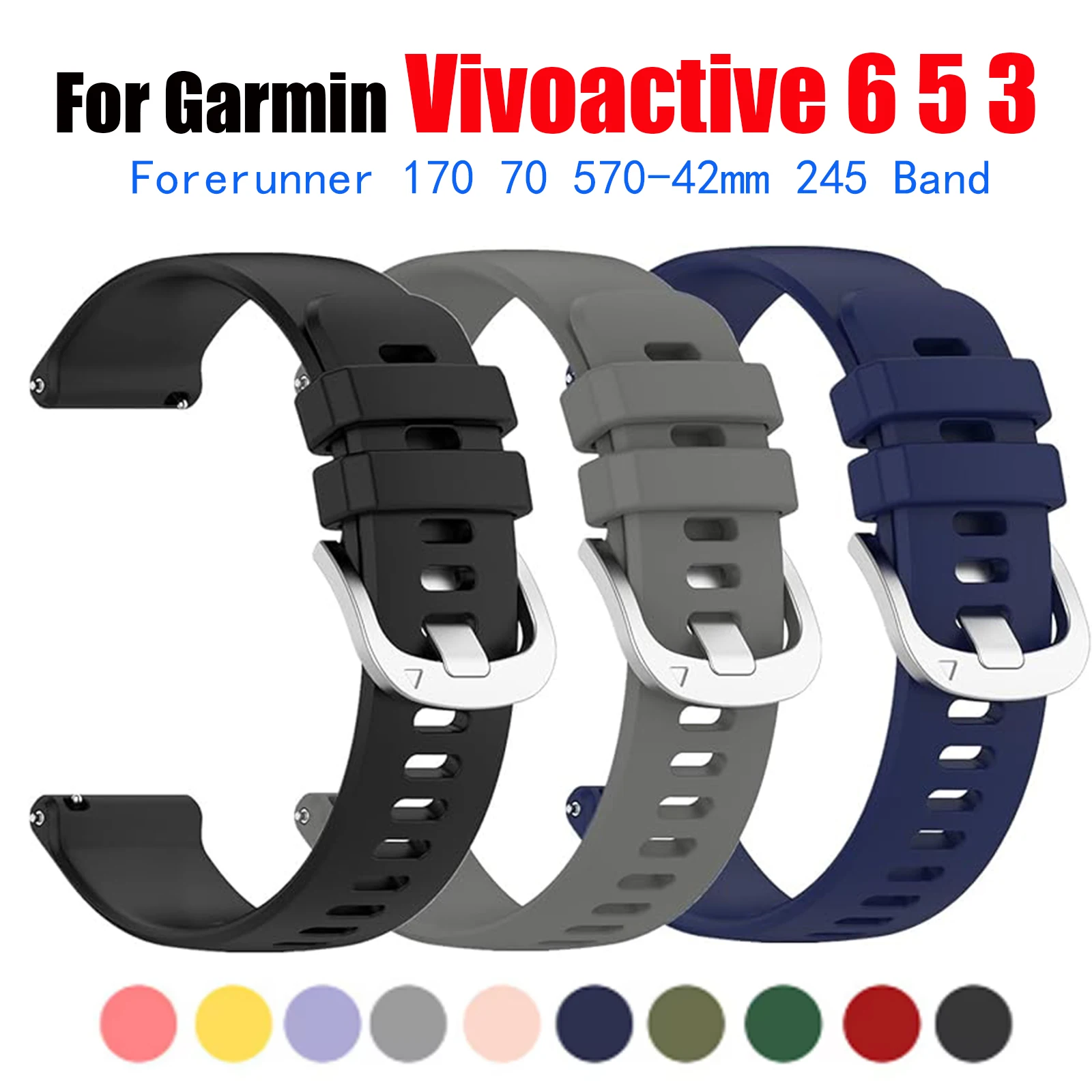 20mm Watch Straps For Garmin Vivoactive 6 5 3 Silicone Watchbands Strap For Garmin Forerunner 170 165 70 245 55 645 158 168 Band
