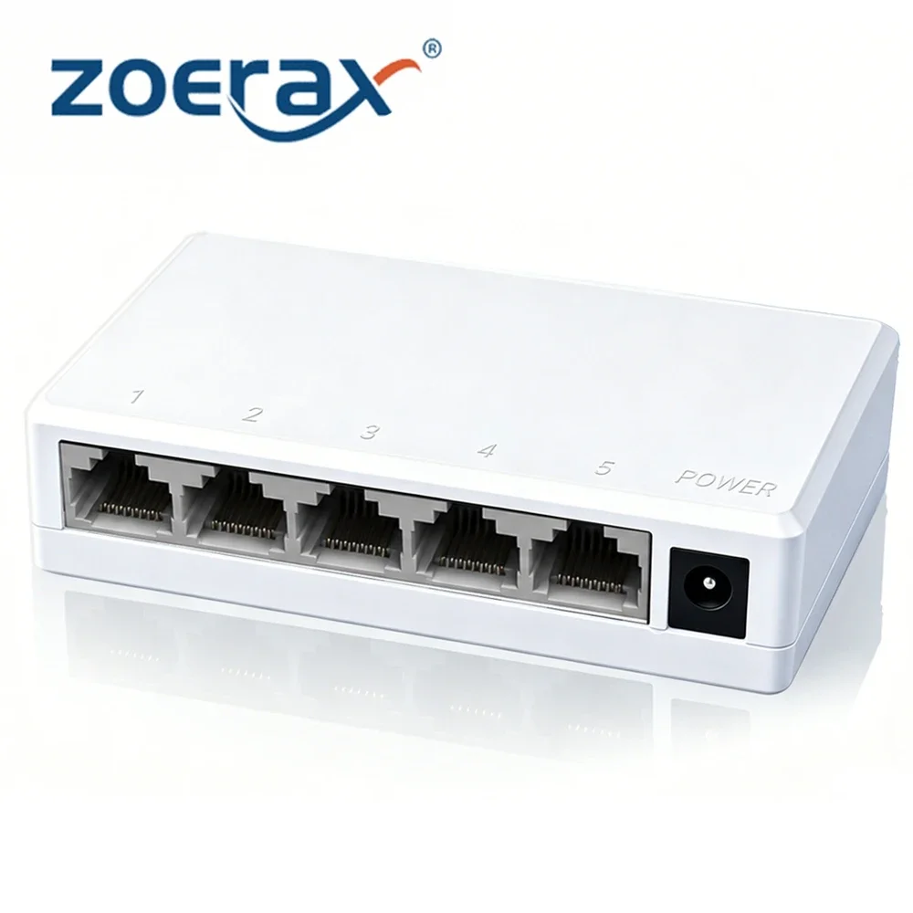 ZoeRax 5-Port Gigabit Mini Switch Plug and Play Auto MDI/MDIX 8-Pin Core Port Stable Connection for Home, Office