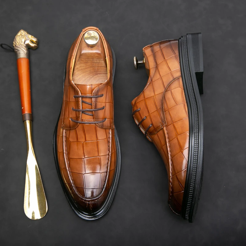 

New Crocodile Print White Wedding Shoes Business Dress Shoes Men's Brand Loafers Slip-On Black Patent Leather Shoes Casual Shoes