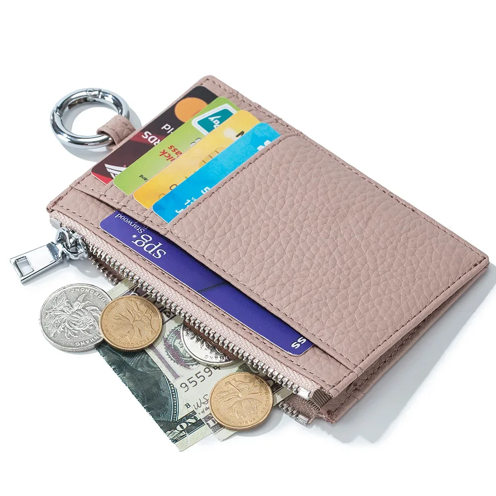 Genuine Leather Card Holder Lichee Pattern Credit Card Wallet 2023 Slim Wallet Candy Colors Women Coin Purse Small Mini ID Bag