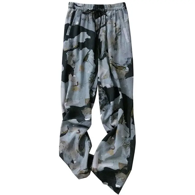 Fashion Vintage Printed Elastic High Waist Trousers Women's Clothing Summer Loose Comfortable Chiffon Wide Leg Pants Female